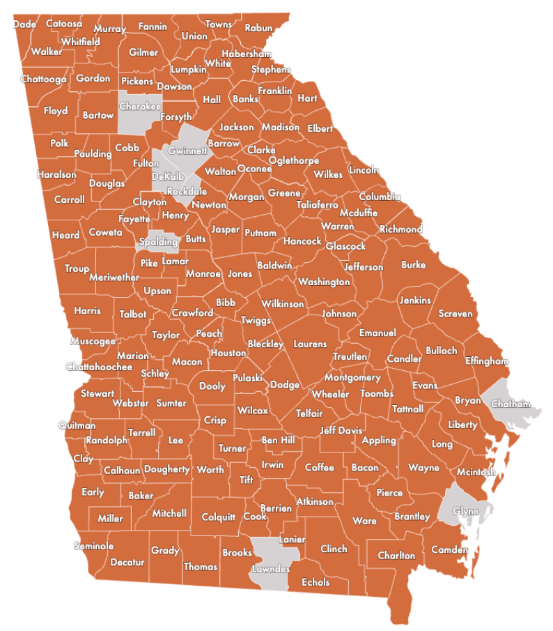 Map of helped counties across Georgia